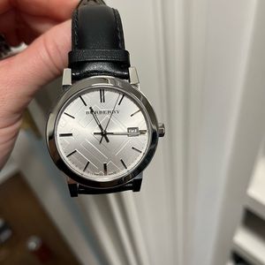 Burberry Men's BU9008 Large Check Black Leather Strap Watch. Never worn.